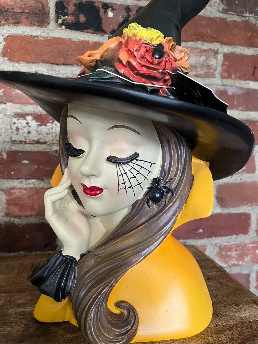 Bella Luxx Black Witch Hat with Yellow, Orange and Red Floral Accent